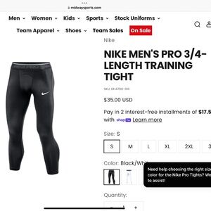 Nike Men’s Pro 3/4 length training tight